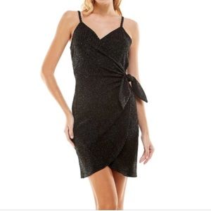 Lily Rose Juniors Black Sparkle Faux Wrap Dress